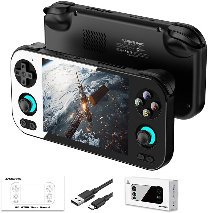Anbernic RG476H Retro Handheld Game Console 4.7-inch LTPS In-Cell Screen No Card Android 13 System 128G Storage Support AI Functions 3D Hall Effect Joystick WiFi Bluetooth HD and TV Output Black