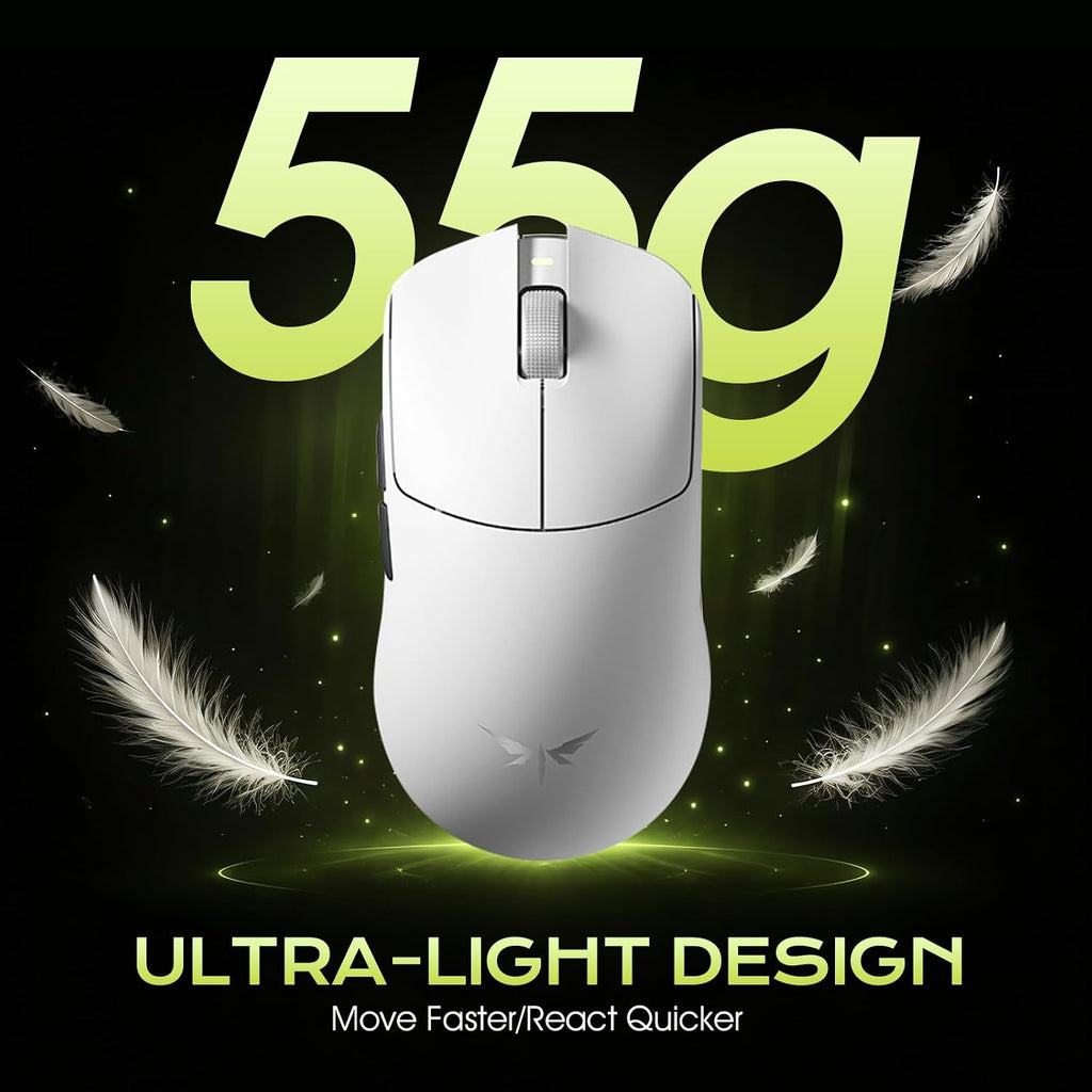 Ultra Wireless Gaming Mouse Tri-Mode with 30K Optical Sensor | 51g Lightweight 50-42000 DPI High Performance Gaming Mice, 5 Programmable Controls, Bluetooth Mouse for PC Mac Laptop, White
